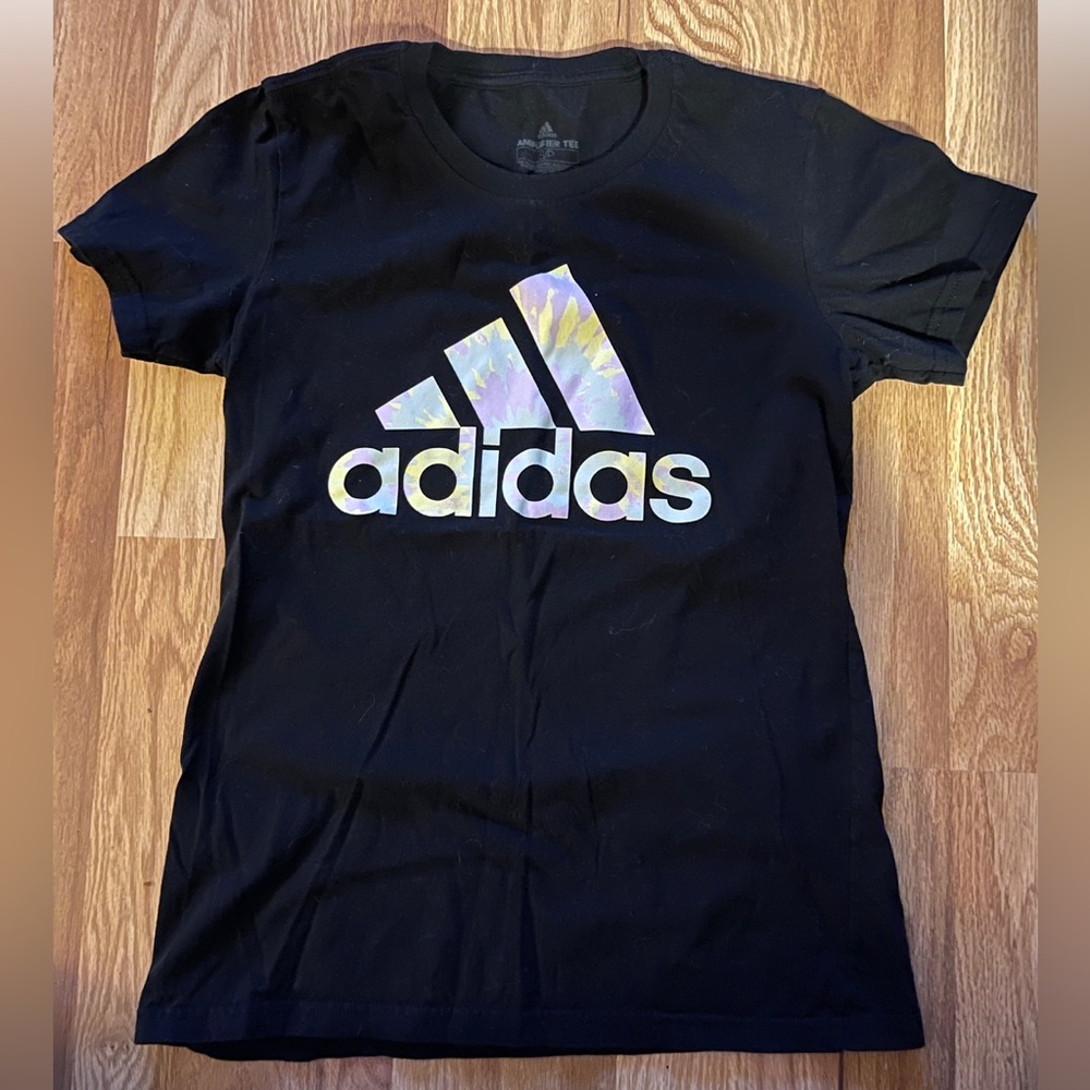 Adidas T-shirt black with light color, purple tie-dye colors